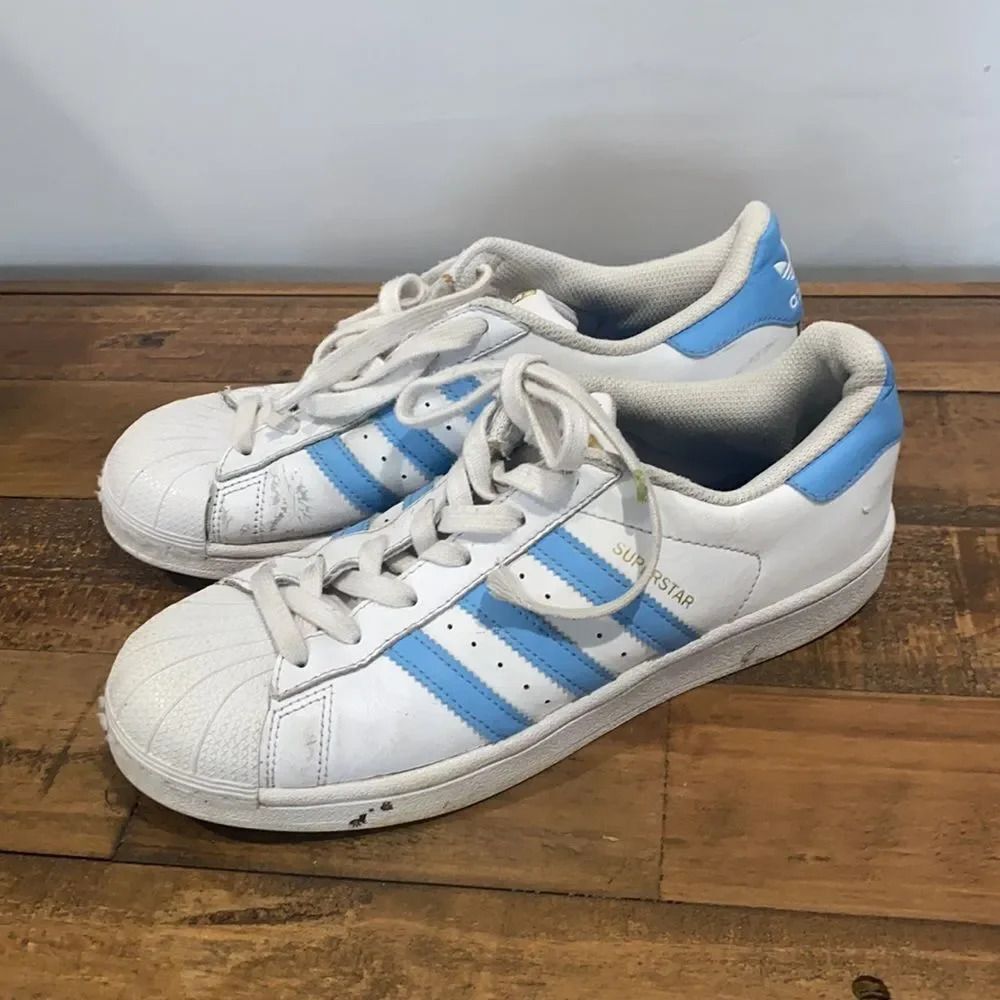 Adidas Women’s White Light Blue Shell Toe Superstar Sneakers Shoes Sz 6
